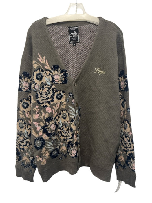 PRPS Size Large Green, Blue, Beige Viscose Blend Long Sleeve Floral Cardigan Green, Blue, Beige / Large