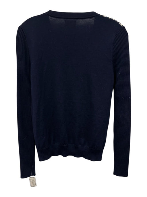 Tory Sport Size Small Navy Blue & White Wool Long Sleeve Monogram Knit Cardigan Navy Blue & White / Small