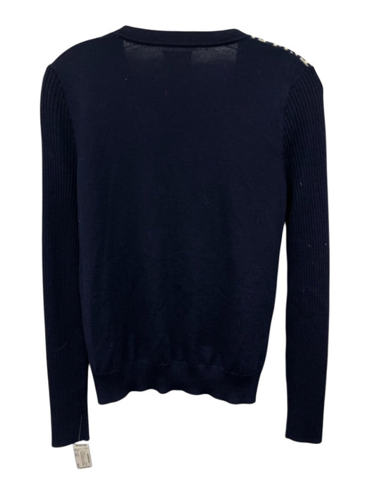 Tory Sport Size Small Navy Blue & White Wool Long Sleeve Monogram Knit Cardigan Navy Blue & White / Small