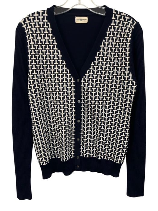 Tory Sport Size Small Navy Blue & White Wool Long Sleeve Monogram Knit Cardigan Navy Blue & White / Small
