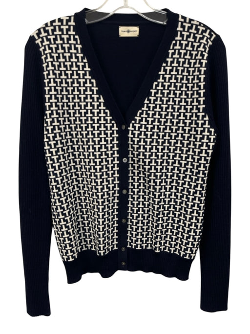 Tory Sport Size Small Navy Blue & White Wool Long Sleeve Monogram Knit Cardigan Navy Blue & White / Small