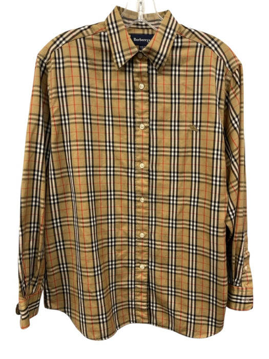 Burberrys Size 6 Beige, Red, Black Long Sleeve Plaid Button Front Collar Top Beige, Red, Black / 6