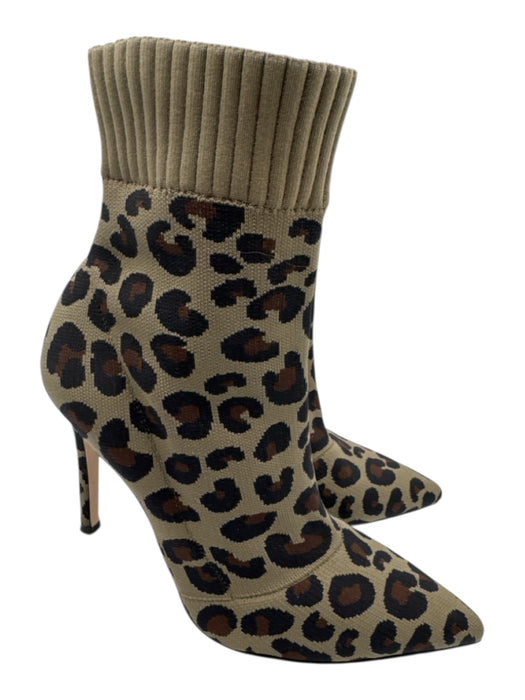 Gianvito Rossi Shoe Size 39 Olive, Brown, Black Textile & Leather Ribbed Booties Olive, Brown, Black / 39