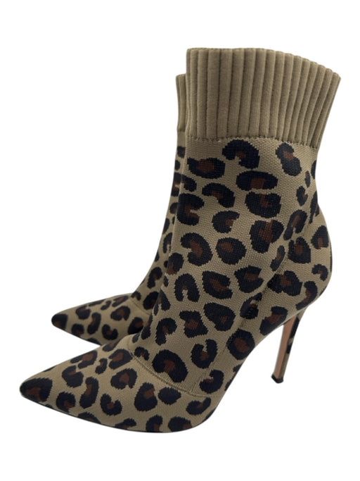 Gianvito Rossi Shoe Size 39 Olive, Brown, Black Textile & Leather Ribbed Booties Olive, Brown, Black / 39
