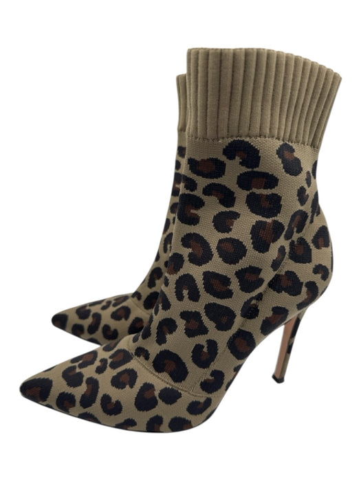 Gianvito Rossi Shoe Size 39 Olive, Brown, Black Textile & Leather Ribbed Booties Olive, Brown, Black / 39