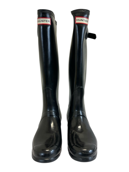 Hunter Shoe Size 9 Black Rubber Round Toe Logo Knee High Buckle Rainboots Black / 9