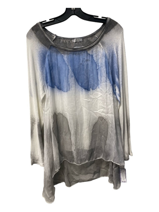 Scandal Size Est L White, gray & blue Missing Fabric Tag Sheer Overlay Top White, gray & blue / Est L