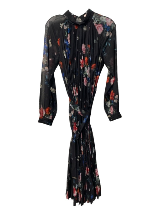 Ted Baker Size 2 Black & Multi Polyester Floral High Neck Long Sleeve Dress Black & Multi / 2