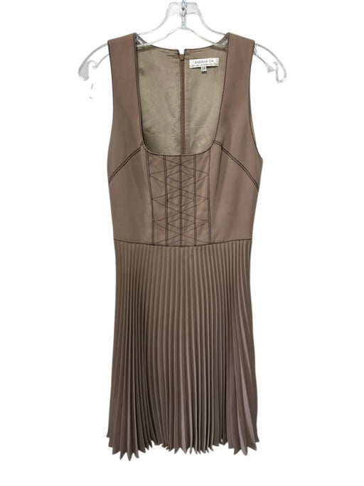 Andrew GN Size 38 Brown Microfiber Sleeveless Square Neck Embroidered Dress Brown / 38