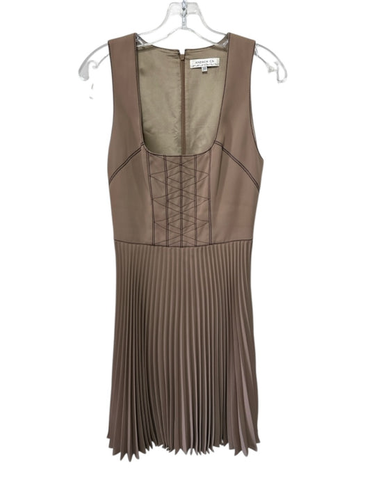 Andrew GN Size 38 Brown Microfiber Sleeveless Square Neck Embroidered Dress Brown / 38