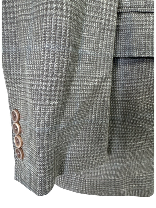 Brunello Cucinelli Gray & Multi-Color Linen Blend Plaid 3 button Men's Blazer Gray & Multi-Color / 56