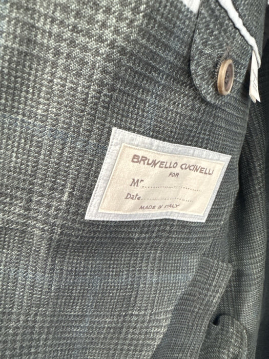 Brunello Cucinelli Gray & Multi-Color Linen Blend Plaid 3 button Men's Blazer Gray & Multi-Color / 56