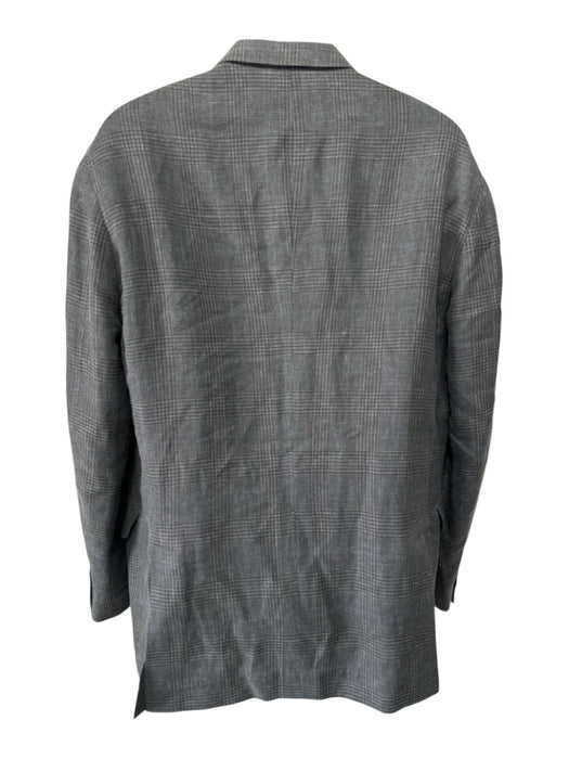 Brunello Cucinelli Gray & Multi-Color Linen Blend Plaid 3 button Men's Blazer Gray & Multi-Color / 56