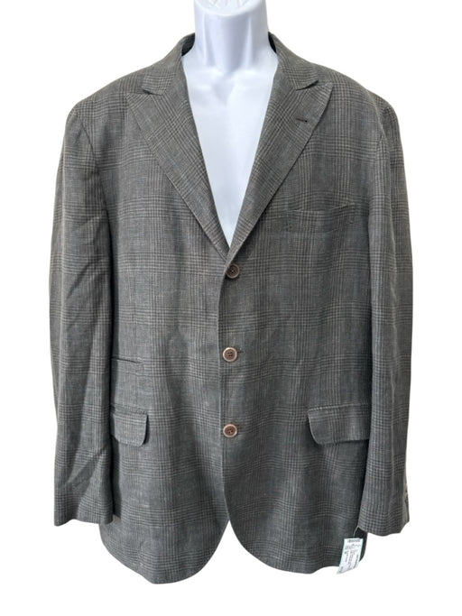 Brunello Cucinelli Gray & Multi-Color Linen Blend Plaid 3 button Men's Blazer Gray & Multi-Color / 56