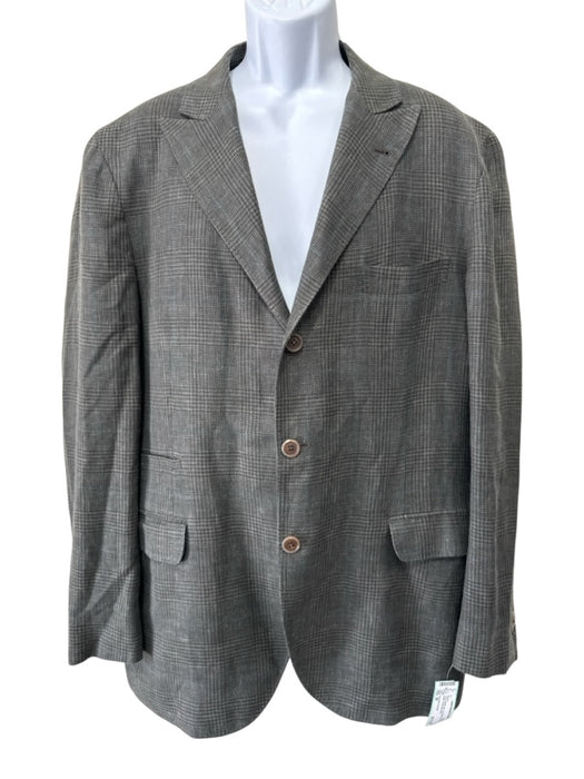 Brunello Cucinelli Gray & Multi-Color Linen Blend Plaid 3 button Men's Blazer Gray & Multi-Color / 56