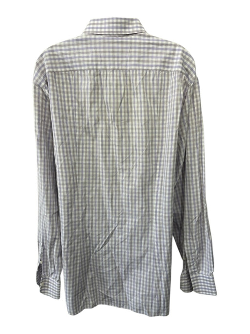 Isaia Size 17 White & Purple Cotton Plaid Button Down Men's Long Sleeve Shirt White & Purple / 17