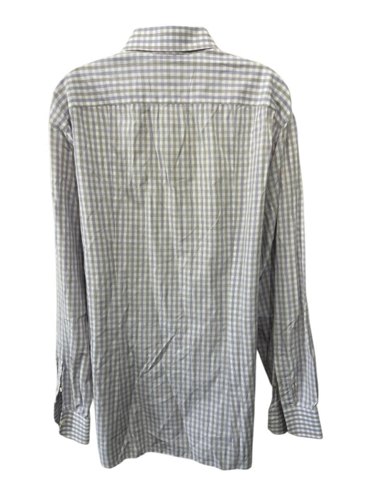 Isaia Size 17 White & Purple Cotton Plaid Button Down Men's Long Sleeve Shirt White & Purple / 17