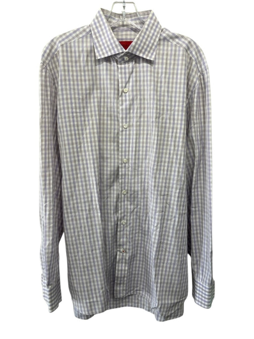 Isaia Size 17 White & Purple Cotton Plaid Button Down Men's Long Sleeve Shirt White & Purple / 17