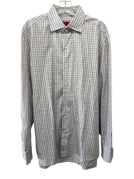Isaia Size 17 White & Purple Cotton Plaid Button Down Men's Long Sleeve Shirt White & Purple / 17