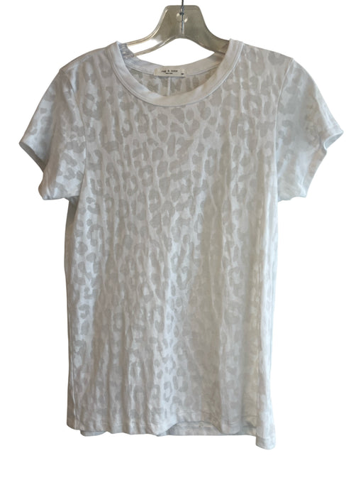 Rag & Bone Size Small White Polyester & Cotton Cheetah Short Sleeve Sheer Top White / Small