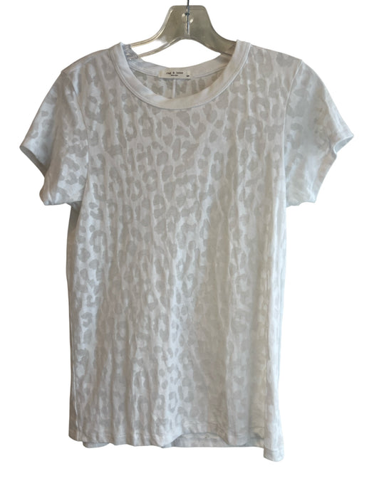 Rag & Bone Size Small White Polyester & Cotton Cheetah Short Sleeve Sheer Top White / Small