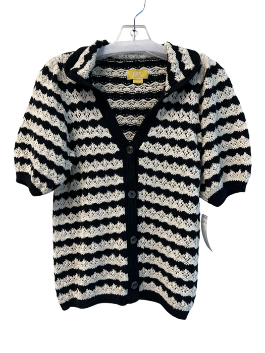 Maeve Size Small Black & White Cotton Wavy Stripe Front Button Closure Top Black & White / Small