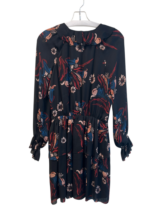 Joie Size Small Black & Multi Silk Abstract Floral V Neck Elastic Waist Dress Black & Multi / Small