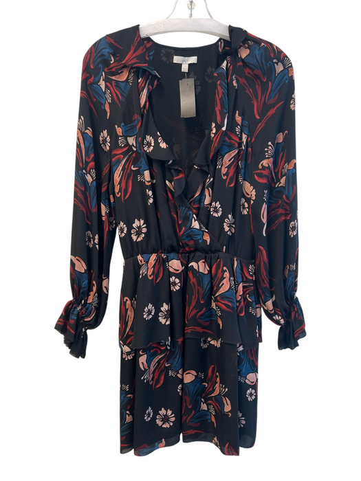 Joie Size Small Black & Multi Silk Abstract Floral V Neck Elastic Waist Dress Black & Multi / Small