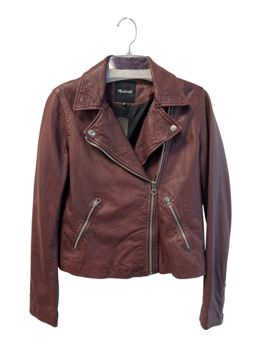 Madewell Size Medium Brown Leather Silver Front Zip Zip Pockets Moto Jacket Brown / Medium