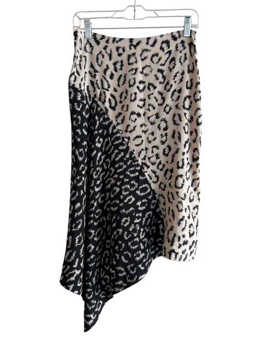 A.L.C. Size 8 black and cream Silk Leopard Asymetric Side Zip Skirt black and cream / 8