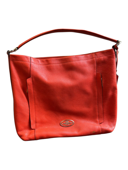 Coach Orange Leather Pebbled 1 handle Exterior Pockets Top Zip Bag Orange / Large