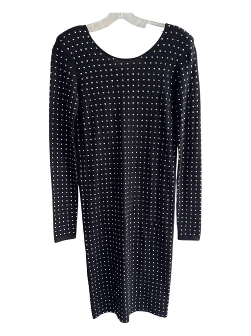 Pinko Size Est M Black & Silver No Fabric Tag Boat Neck V Back Long Sleeve Dress Black & Silver / Est M