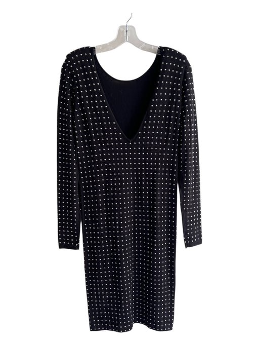 Pinko Size Est M Black & Silver No Fabric Tag Boat Neck V Back Long Sleeve Dress Black & Silver / Est M