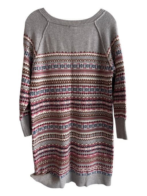 Sundance Size PM Grey & Multi Cotton Blend Square Neck Long Sleeve Knit Sweater Grey & Multi / PM