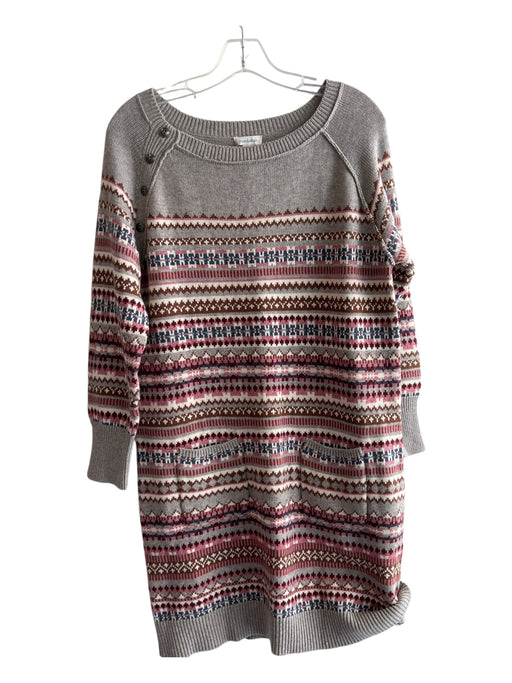Sundance Size PM Grey & Multi Cotton Blend Square Neck Long Sleeve Knit Sweater Grey & Multi / PM