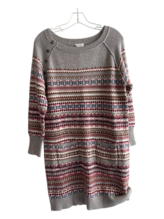 Sundance Size PM Grey & Multi Cotton Blend Square Neck Long Sleeve Knit Sweater Grey & Multi / PM