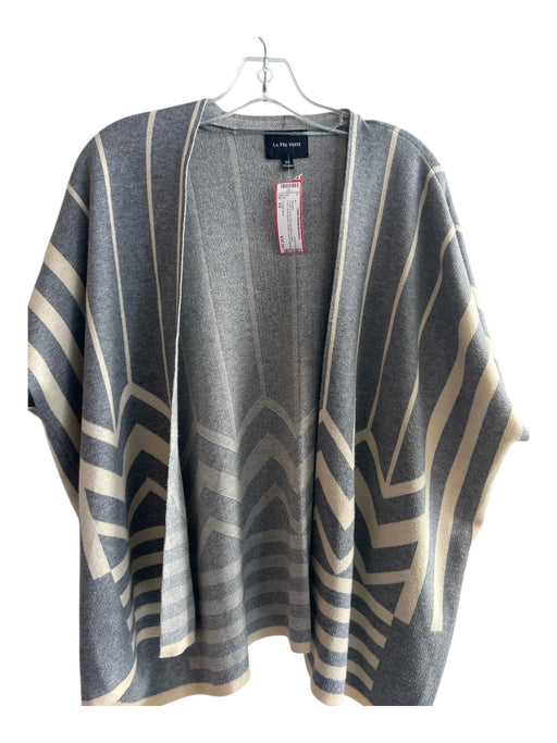 La Fee Verte Size XS Cream & Gray Viscose Blend Open Front Short Sleeve Sweater Cream & Gray / XS