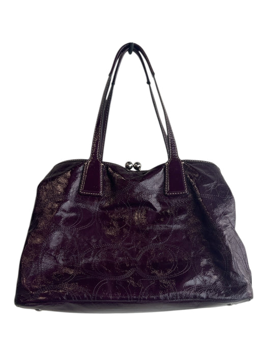 Coach aubergene Patent Leather Top Handles Silver Hardware Kiss Lock Bag aubergene / M