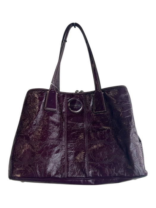 Coach aubergene Patent Leather Top Handles Silver Hardware Kiss Lock Bag aubergene / M