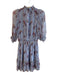 Joie Size S Light Blue Silk Sheer Overlay High Ruffle Neck V Neck Dress Light Blue / S