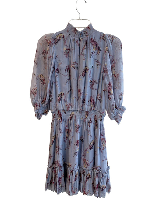 Joie Size S Light Blue Silk Sheer Overlay High Ruffle Neck V Neck Dress Light Blue / S