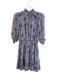 Joie Size S Light Blue Silk Sheer Overlay High Ruffle Neck V Neck Dress Light Blue / S