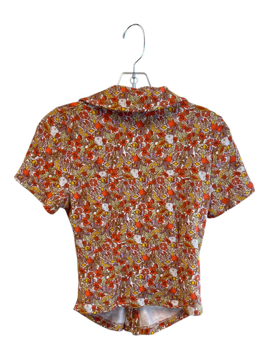Maeve Size S Orange & Multi Cotton Collared Button Up Cap Sleeve Fruit Print Top Orange & Multi / S