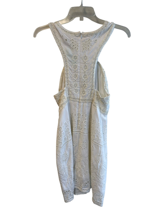 Maeve Size 8 White Cotton Round Neck Sleeveless Back Zip Eyelet Lace Dress White / 8