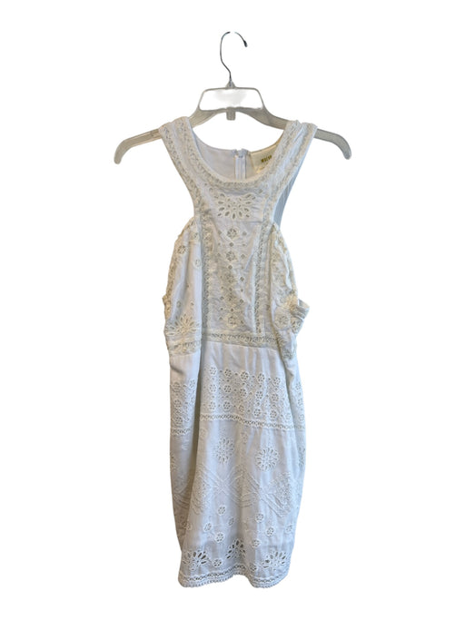Maeve Size 8 White Cotton Round Neck Sleeveless Back Zip Eyelet Lace Dress White / 8