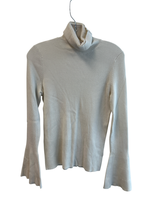 Moth Size Small Cream Rayon Blend Turtle Neck Ribbed Long Sleeve Bell Sleeve Top Cream / Small