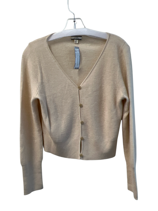 J Crew Size Medium Light Tan Cashmere V Neck Ribbed Front Button Cardigan Light Tan / Medium