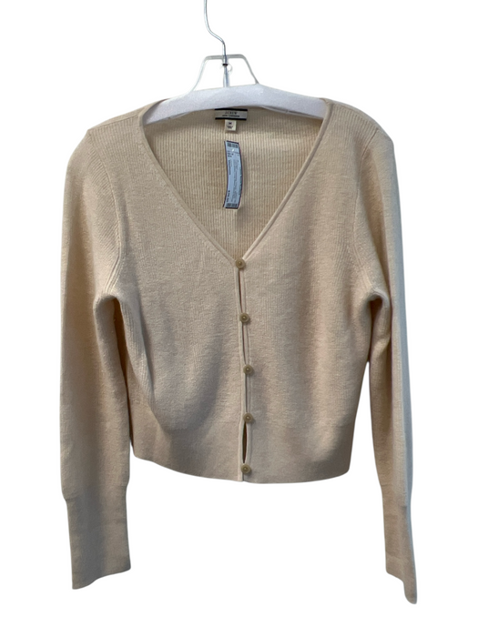 J Crew Size Medium Light Tan Cashmere V Neck Ribbed Front Button Cardigan Light Tan / Medium