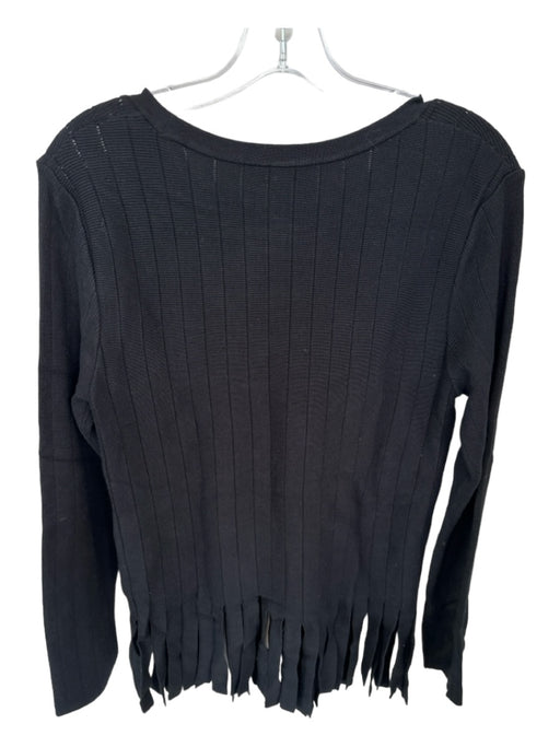 Neiman Marcus Size L Black Rayon Long Sleeve Ribbed Fringe Sweater Black / L