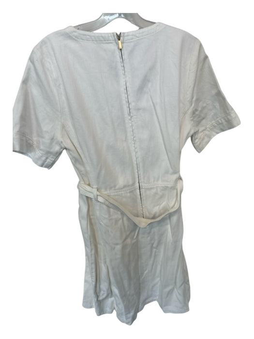 Karen Millen Size 10 White Cotton Blend Back Zip Lace Up Front Belted Dress White / 10